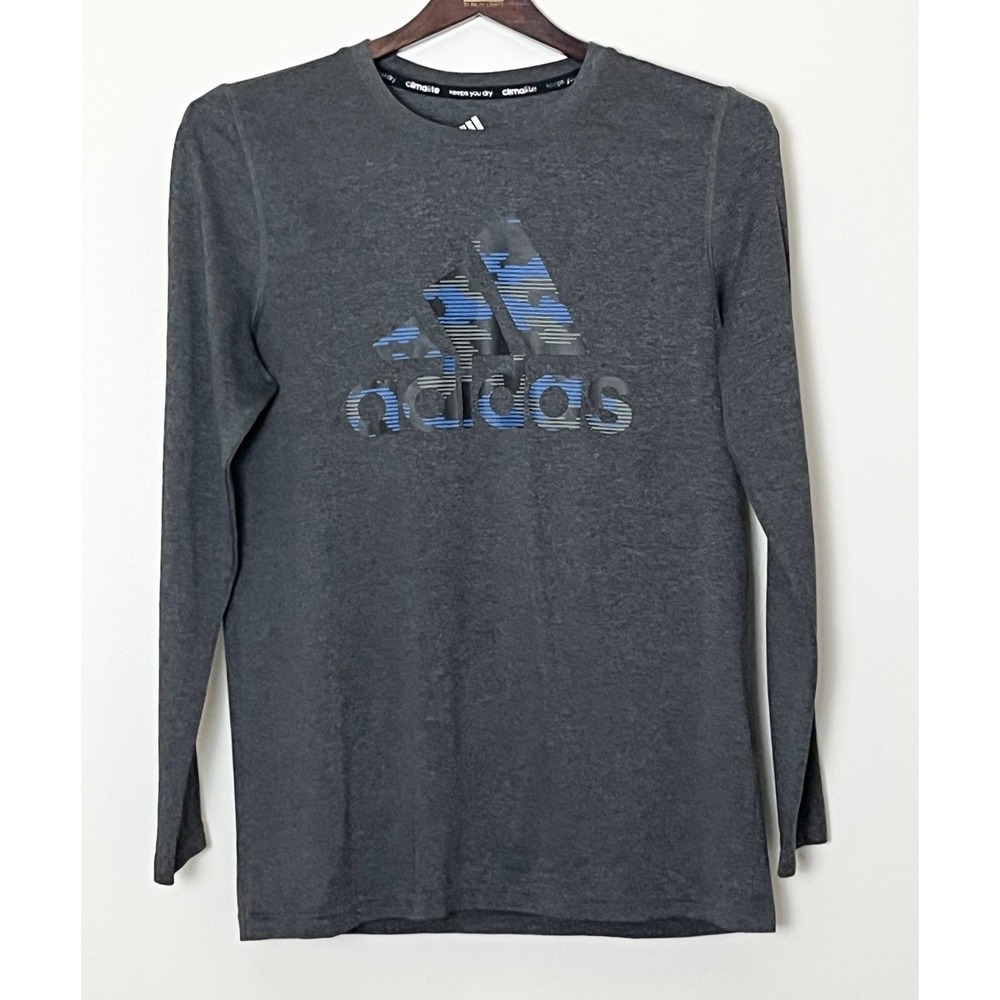 Adidas Climalite‎ Shirt Boys Large Gray Jumbo Logo Gym Workout Sports